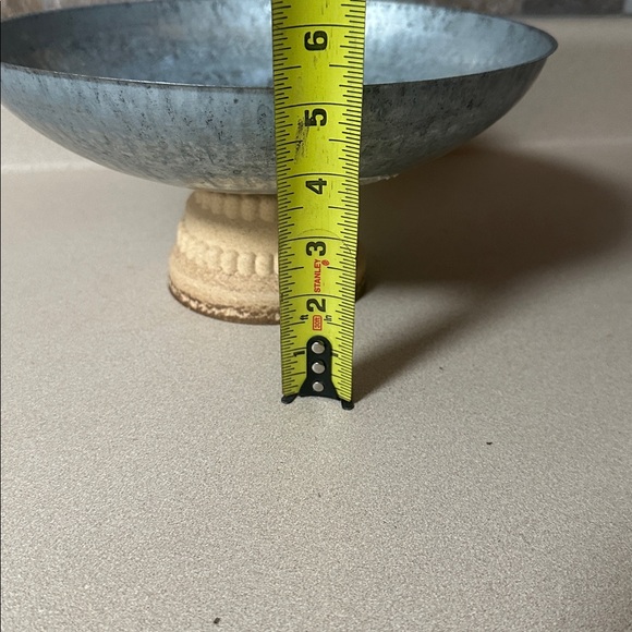 Metallic Gray Decorative Bowl with Cream Pedestal Base - Picture 3 of 5